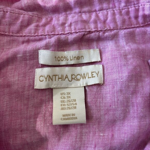 Cynthia Rowley 100% LINEN Plus Size 3X Pink Tunic Top  Feminine Resort Travel - Picture 2 of 15